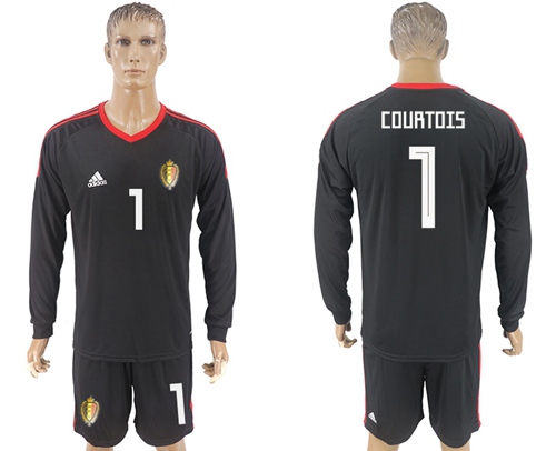 Belgium #1 Courtois Black Long Sleeves Goalkeeper Soccer Country Jersey